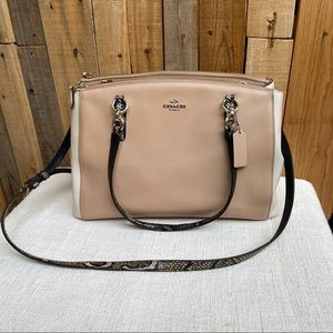 COACH CHRISTIE COLOR-BLOCK CARRYALL SNAKE HANDLES/STRAP BAG